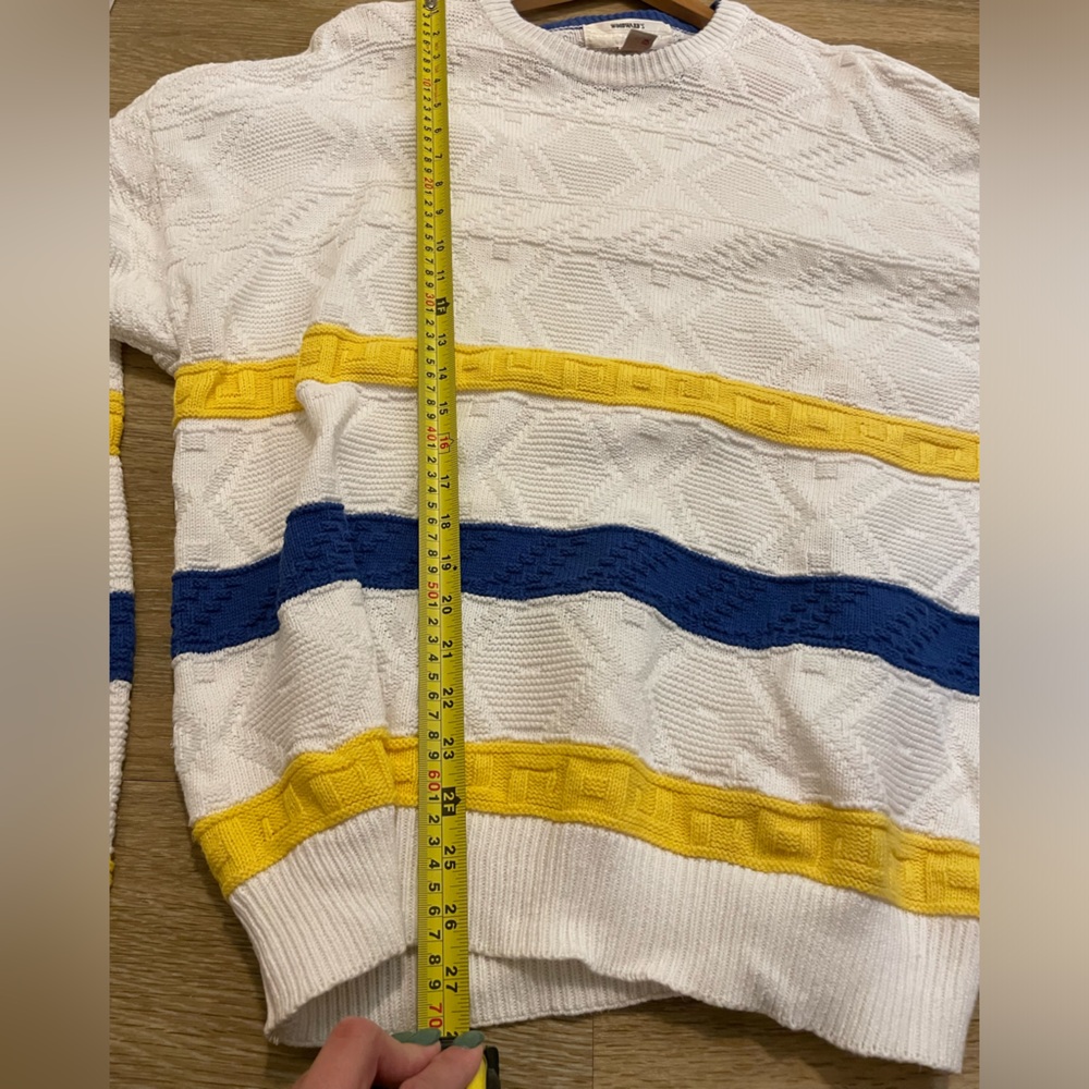 Woodwards Classic Cotton Blue and Yellow Striped Sweater - Picture 8 of 9